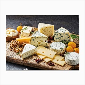 A Meticulously Arranged Platter Showcasing Various Cheeses Each With Distinctly Different Textures Canvas Print