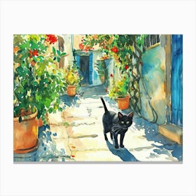 Limassol, Cyprus   Cat In Street Art Watercolour Painting 4 Canvas Print