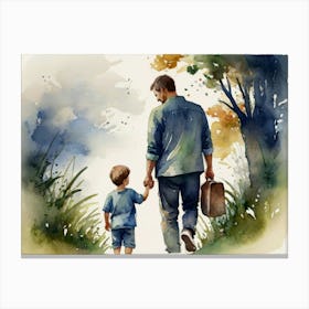 Father And Son Holding Hands Father's Day Canvas Print