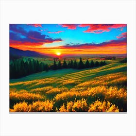 Sunset In The Meadow Canvas Print