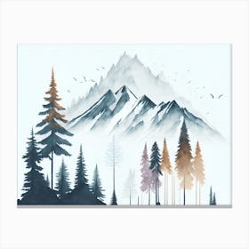 Mountain And Forest In Minimalist Watercolor Horizontal Composition 183 Canvas Print