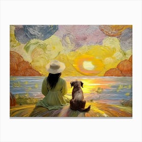 Watching Sunset With Dog Canvas Print