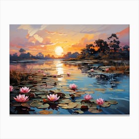 Sunset With Water Lilies 1 Canvas Print