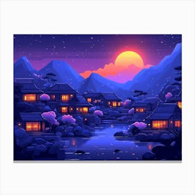 Asian Village At Night Canvas Print