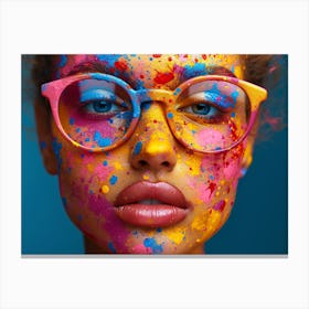 Psychedelic Portrait: Vibrant Expressions in Liquid Emulsion Young Woman With Colorful Paint On Her Face Canvas Print