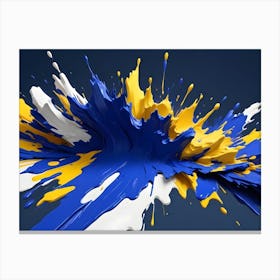 A Vibrant Abstract Image Of A Paint Explosion, Featuring Blue, White, And Yellow Paint Splattering In A Dynamic And Chaotic Pattern Canvas Print