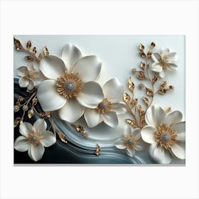 White And Gold Flowers 3 Canvas Print