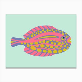 TROPICAL ZONE Spotted Coral Reef Fish Undersea Ocean Sea Creatures in Pink Purple Yellow Orange on Aqua Canvas Print