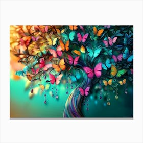 Vibrant Colorful 3d Abstracted Fantasy Butterfly Tree with Elegant Hanging Branches and Leaves Canvas Print