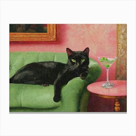 Black Cat With Dirty Martini Cocktail Print Vintage Aesthetic Painting Living Room Decor Toile