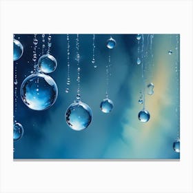 A Digital Illustration Of Water Droplets Suspended In The Air Against A Blue And Green Background Canvas Print