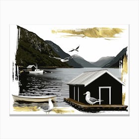 Seagulls On The Dock Canvas Print