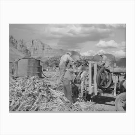 Extracting Juice From Cane On Farm In Ivins, Washington County, Utah, See General Caption By Russell Lee Canvas Print