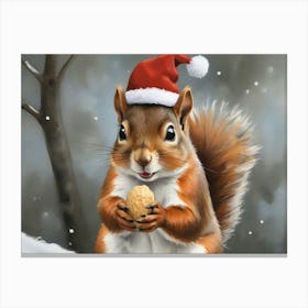 Squirrel In Santa Hat Canvas Print