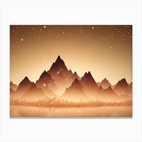 Silhouetted Mountains Rise Against A Golden, Starlit Sky, With Glowing Crystals In The Foreground And A Misty, Reflective Surface Canvas Print