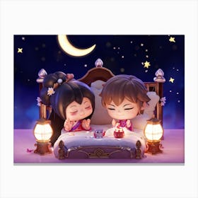 A Chibi Style Cute Figure Hands Folded And Eyes Gently Closed A Soft Smile Playing On Their Lips Canvas Print