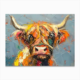 Highland Cow Colourful Art Canvas Print