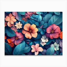 Pattern Art with Colorful Flowers and Leaves Canvas Print