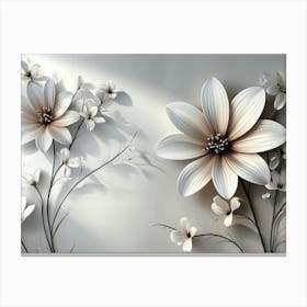 3d With Simple Floral Painting Light Gray Background 1 Canvas Print