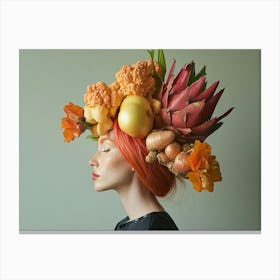 Portrait Of A Woman With A Head Full Of Vegetables Canvas Print