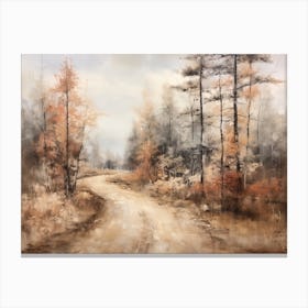 A Painting Of Country Road Through Woods In Autumn 37 Canvas Print