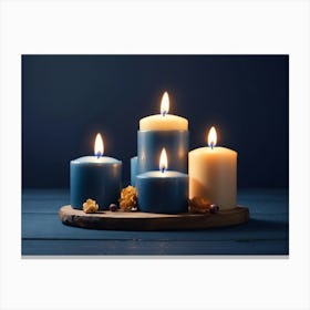 Candles On A Wooden Table Canvas Print