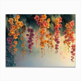 Elegant Colorful with Vibrant Flower Hanging Branches Illustration 1 Canvas Print