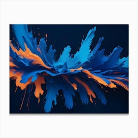 A Vibrant Splash Of Blue And Orange Paint Creating A Dynamic And Abstract Design Against A Dark Background Canvas Print