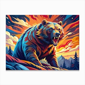 Colorful Bear Roaring In The Mountains Canvas Print