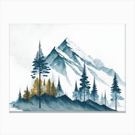 Mountain And Forest In Minimalist Watercolor Horizontal Composition 296 Canvas Print