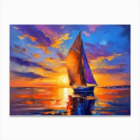 A Sailboat At Sunset On Calm Ocean Canvas Print