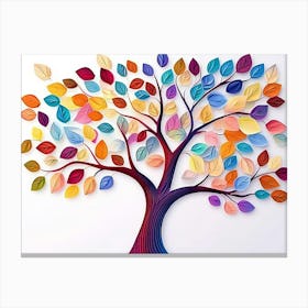 Colorful Tree With Leaves On Hanging Branches Of Blue, White And Golden 6 Canvas Print