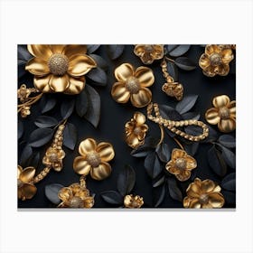 3d Golden Jewelry Flowers 1 Canvas Print