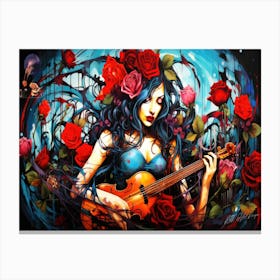 Witches And Music 7 - Halloween Girl With Guitar Canvas Print