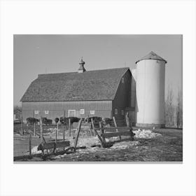 Farmyard, Silo, Barn And Herd Of Cattle On G H West S Farm Near Estherville, Iowa, This Farm Is Owner Operated By Canvas Print