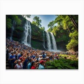 Crowd At A Waterfall 1 Canvas Print
