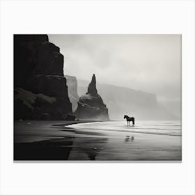 A Horse Oil Painting In Reynisfjara Beach, Iceland, Landscape 2 Canvas Print
