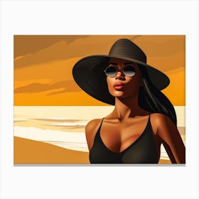Illustration of an African American woman at the beach 127 Canvas Print