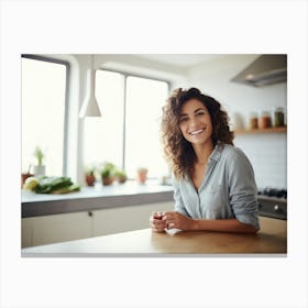 Happy Woman In Kitchen Canvas Print