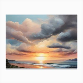 Sunset At The Beach with black clouds Canvas Print