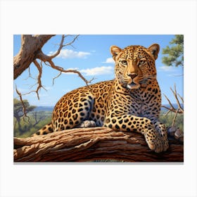 African Leopard Resting In A Tree Realism Painting 1 Canvas Print