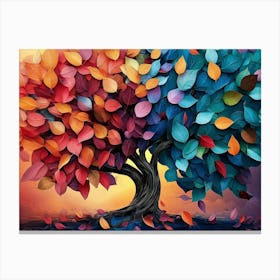 3d Abstraction Tree Surrounded By Many Colorful Leaves 2 Canvas Print