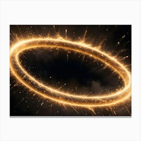 A Glowing Gold Ring With A Sparkling Texture, Surrounded By Smoke Or Mist, Against A Black Background Canvas Print