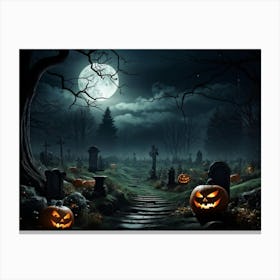 Art Landscape Pumpkin Holiday Design Halloween Fear Moon Skittish Green Grave Dark Scene (36) Canvas Print