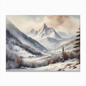Vintage Muted Winter Mountain Landscape (30) 1 Canvas Print