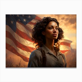 Woman In Front Of An American Flag Canvas Print