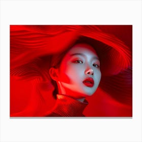 Asian Woman In Red Hat Canvas Print