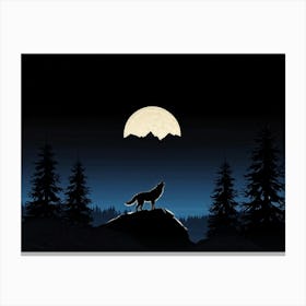 Illustration Of A Lone Wolf Howling Under A Full Moon In The Wilderness Of Wyoming Its Silhouette A (3) Canvas Print