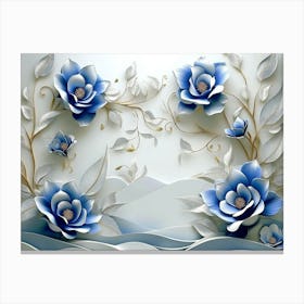 3D Blue Flowers Canvas Print