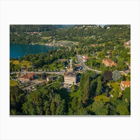 Beautiful villas on Lake Orta. Aerial photography. Canvas Print